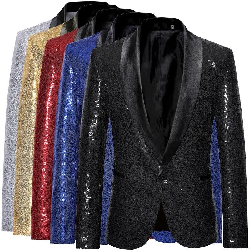 Stilla | Skinnende guld Squin-Glitz med knapper, herre fleece blazer