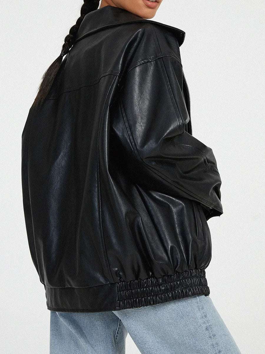 Stilla | Zip-Up Bikerjakke - Oversized pasform med rynket søm