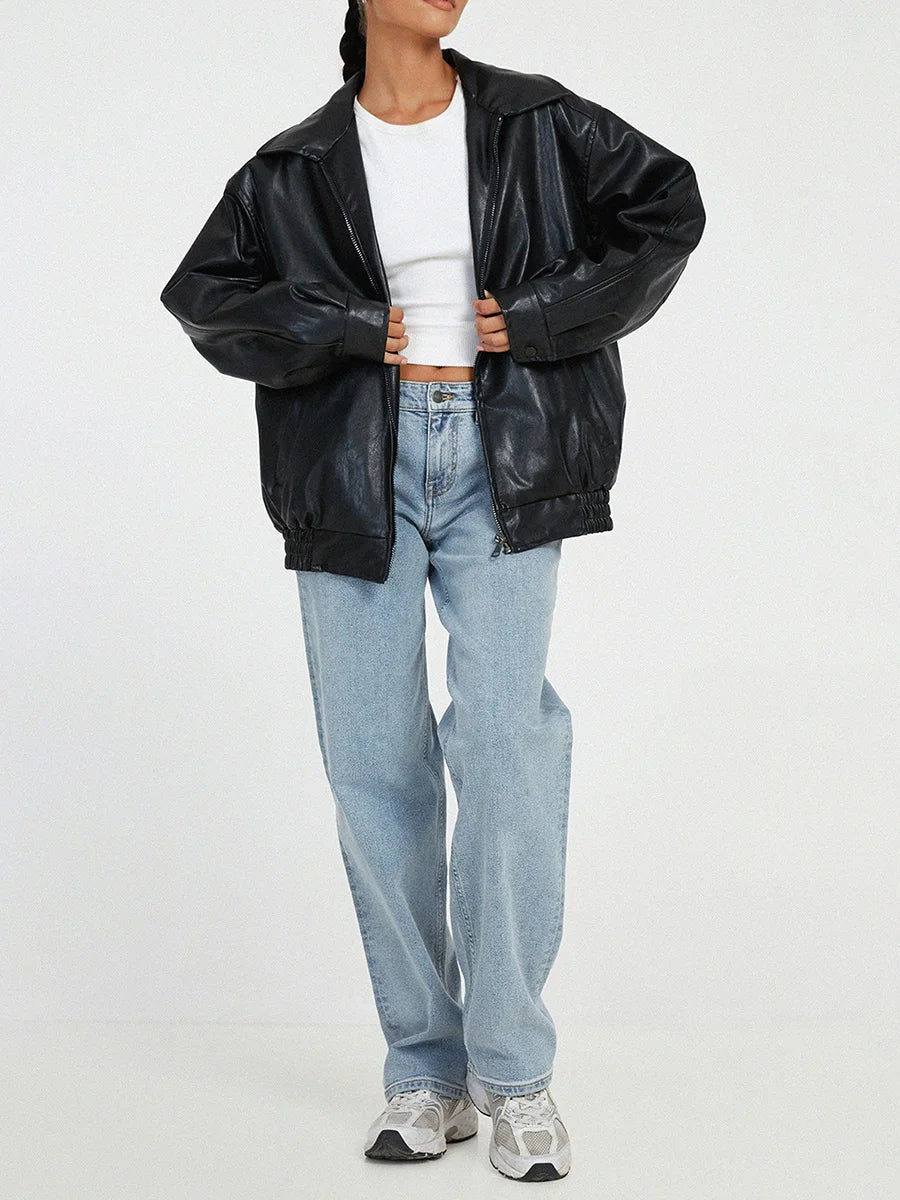 Stilla | Zip-Up Bikerjakke - Oversized pasform med rynket søm