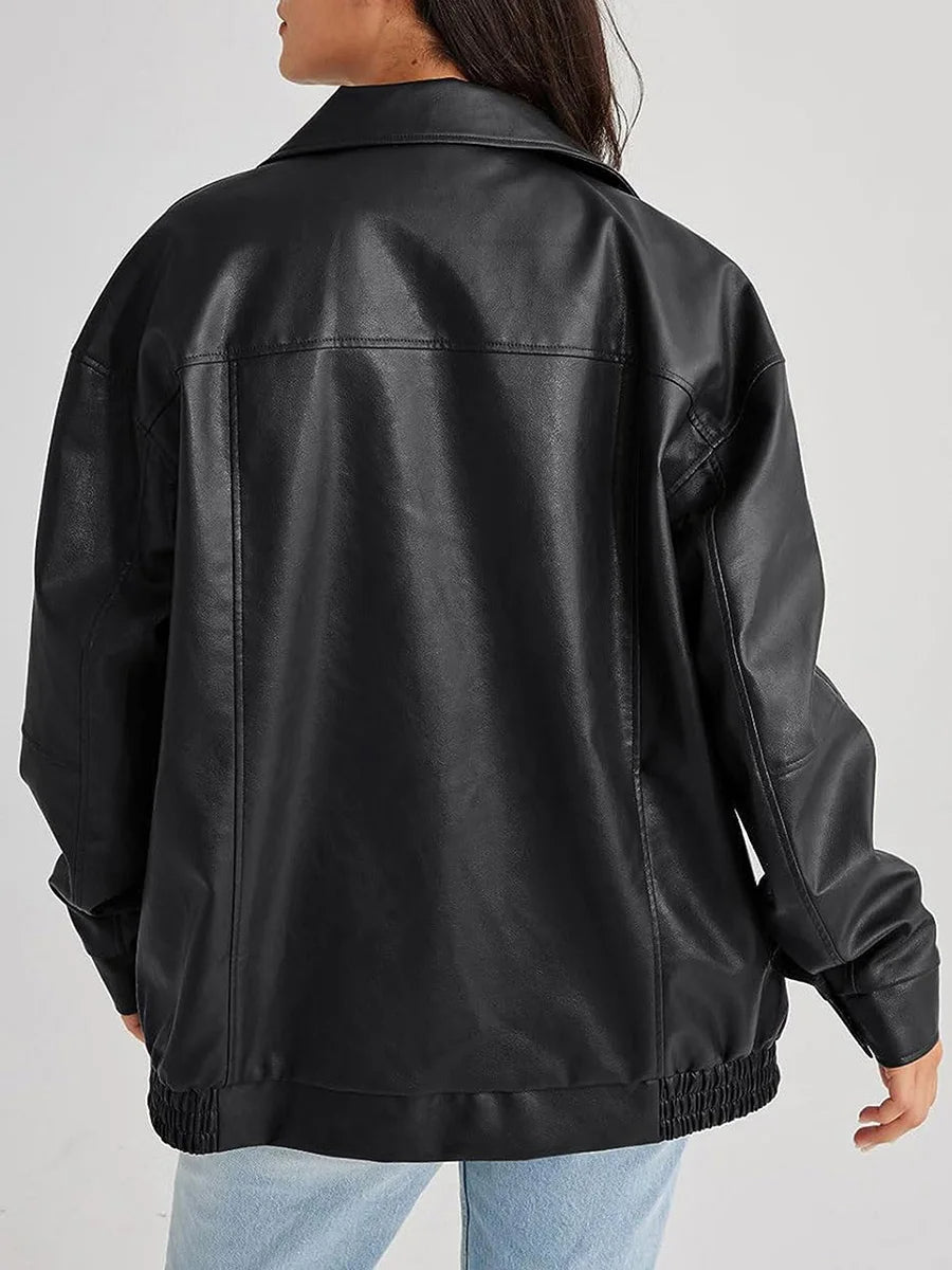 Stilla | Zip-Up Bikerjakke - Oversized pasform med rynket søm
