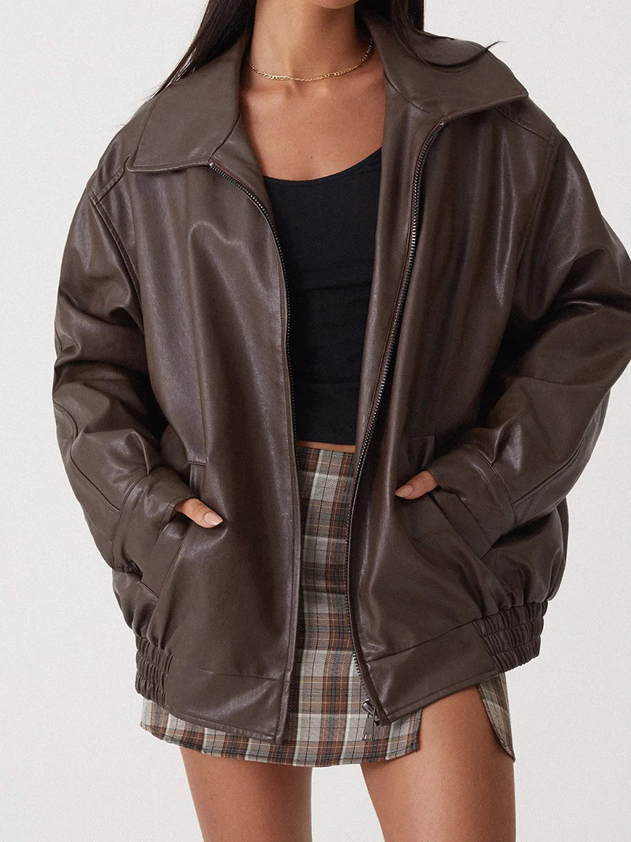 Stilla | Zip-Up Bikerjakke - Oversized pasform med rynket søm