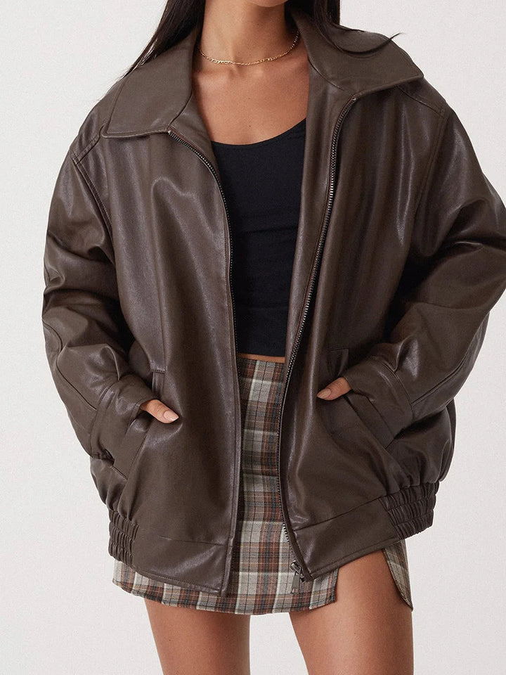 Stilla | Zip-Up Bikerjakke - Oversized pasform med rynket søm