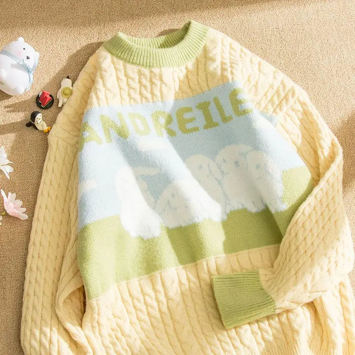 Stilla | Drejet Pullover Med Pastel Sky Mønster