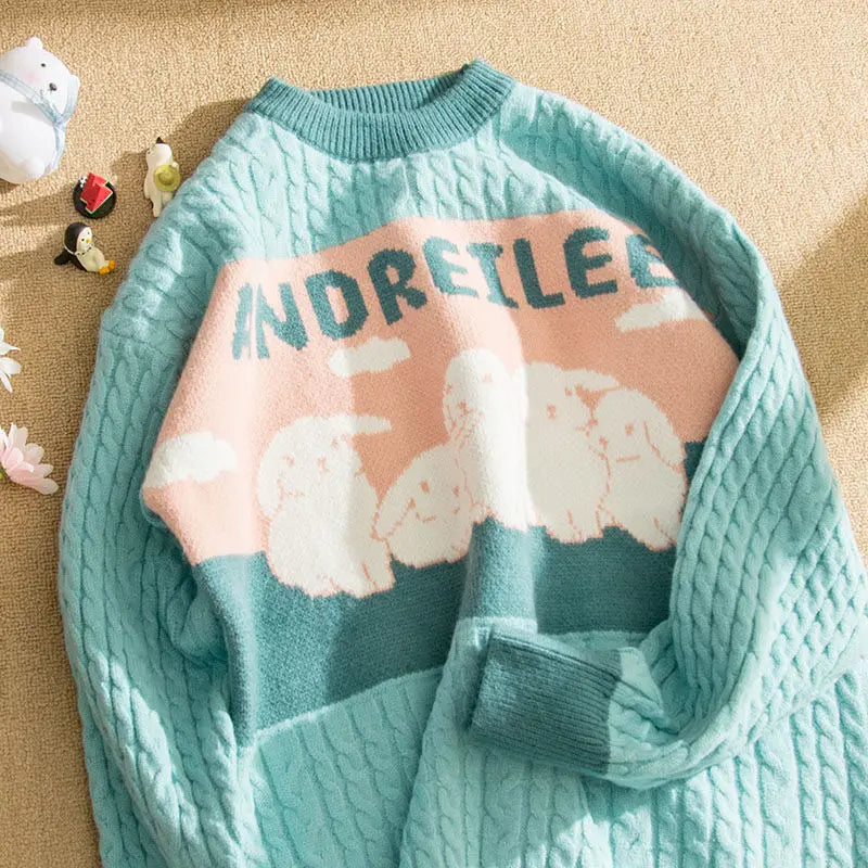 Stilla | Drejet Pullover Med Pastel Sky Mønster