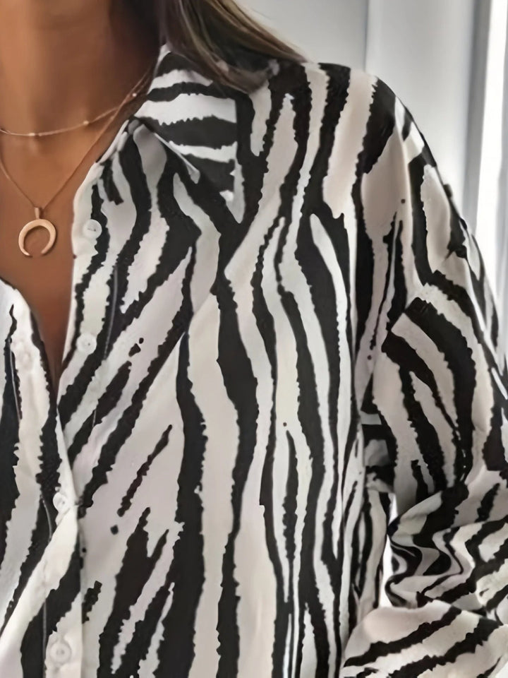 Stilla | Elegant Zebra Print Langærmet Skjorte til Kvinder