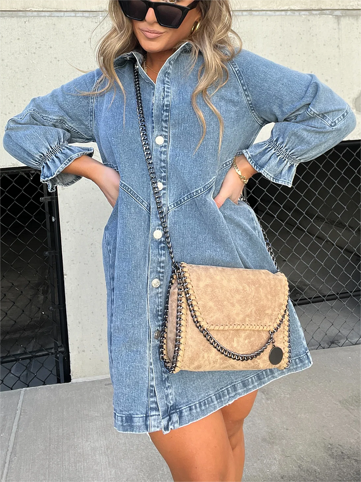 Stilla | Kjole i vaskede denim med puffærmer