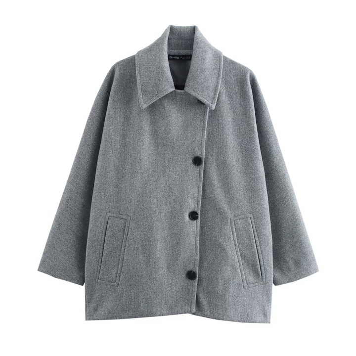 Stilla | Frakke Oversized Pasform Uld-Look Flagermusærmer Knaplukning Nedfoldet Krave