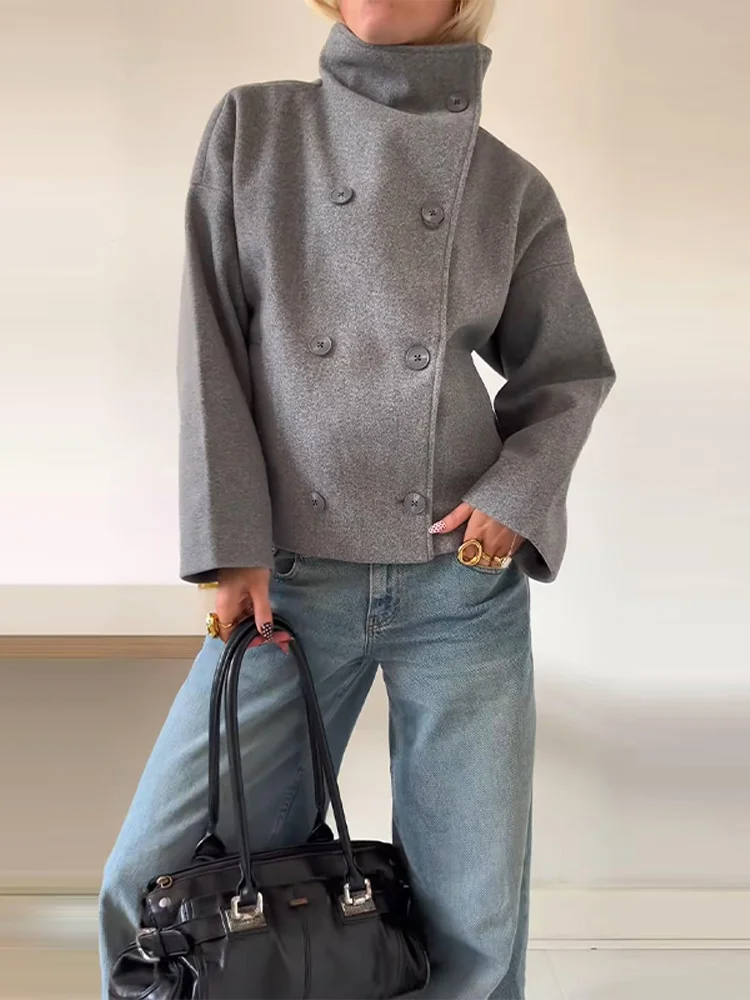 Stilla | Jakke Uldblanding Oversized Fit Ståkrave Dobbeltknap