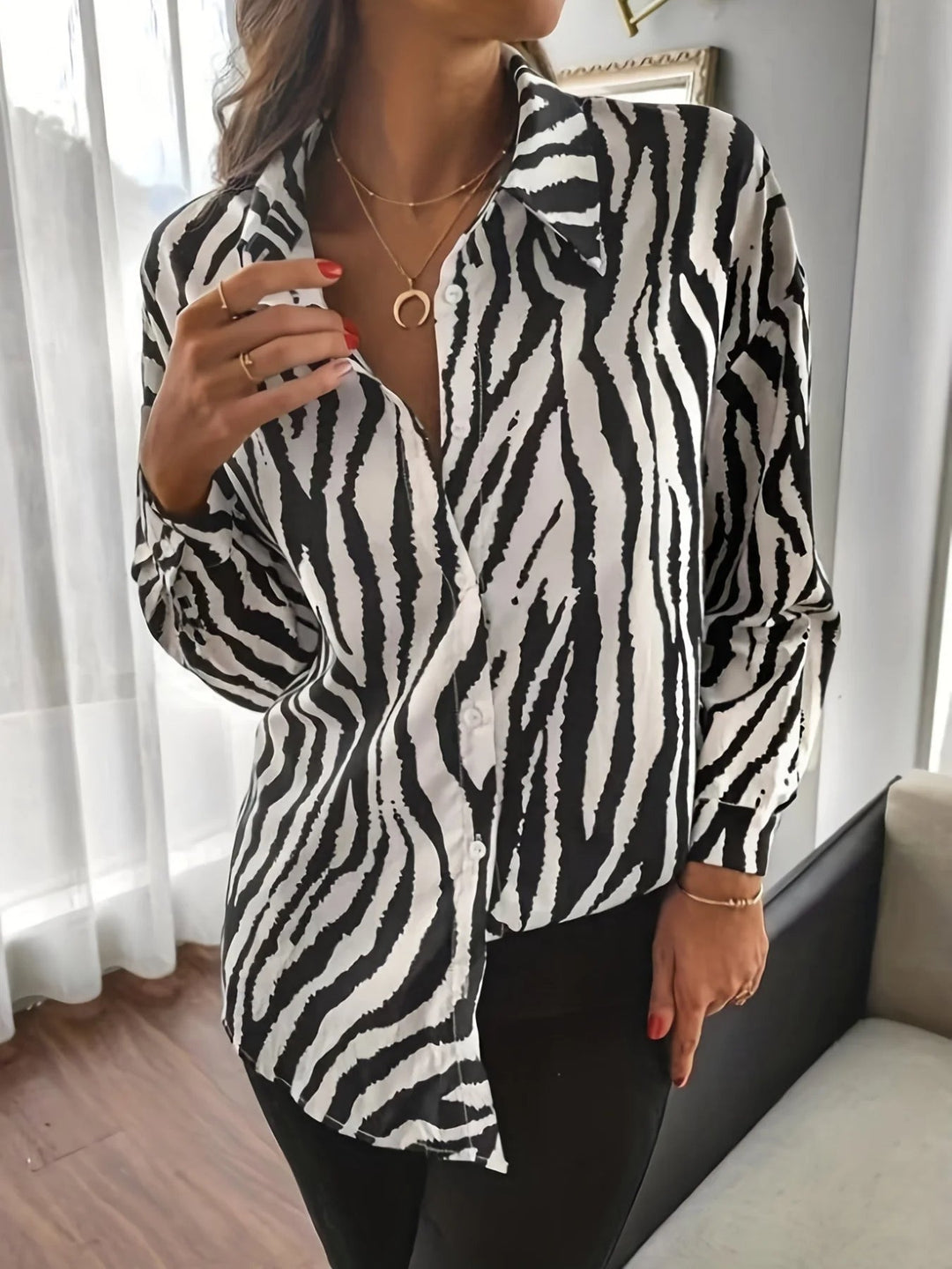 Stilla | Elegant Zebra Print Langærmet Skjorte til Kvinder