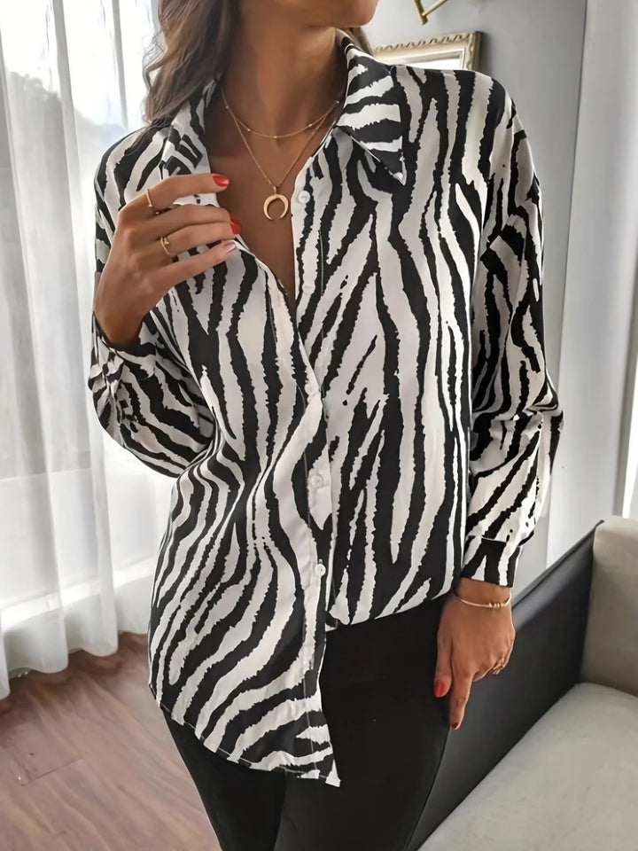 Stilla | Elegant Zebra Print Langærmet Skjorte til Kvinder