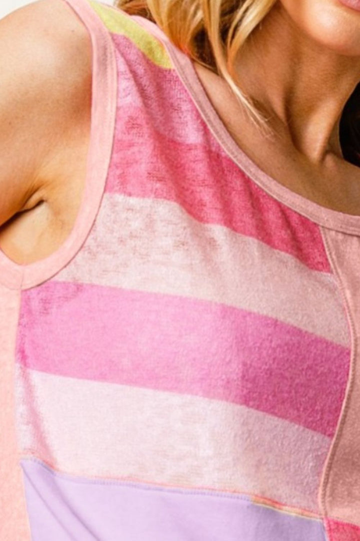 Stilla | Farveblok & Stribet Rund Hals Tank