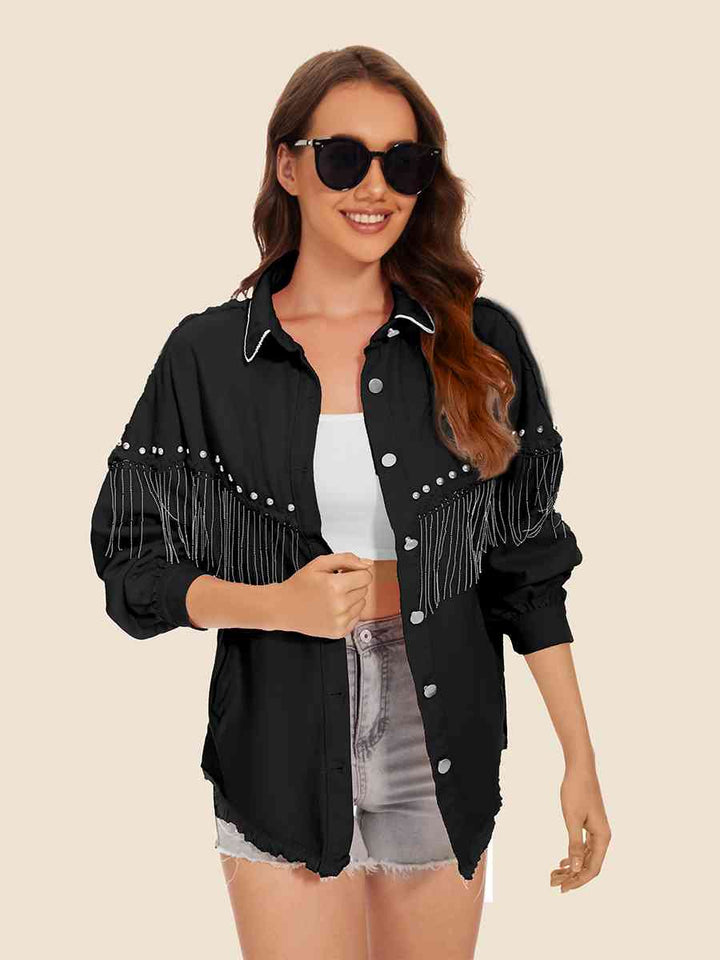 Stilla | Hem Frynse Detalje Denim Jakke