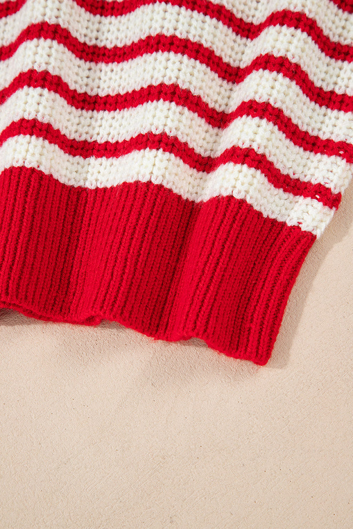 Stilla | Stribet sweater med lange ærmer og Johnny krave