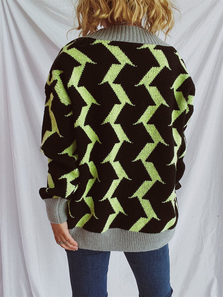 Stilla | Trim Geometrisk V-hals Langærmet Cardigan