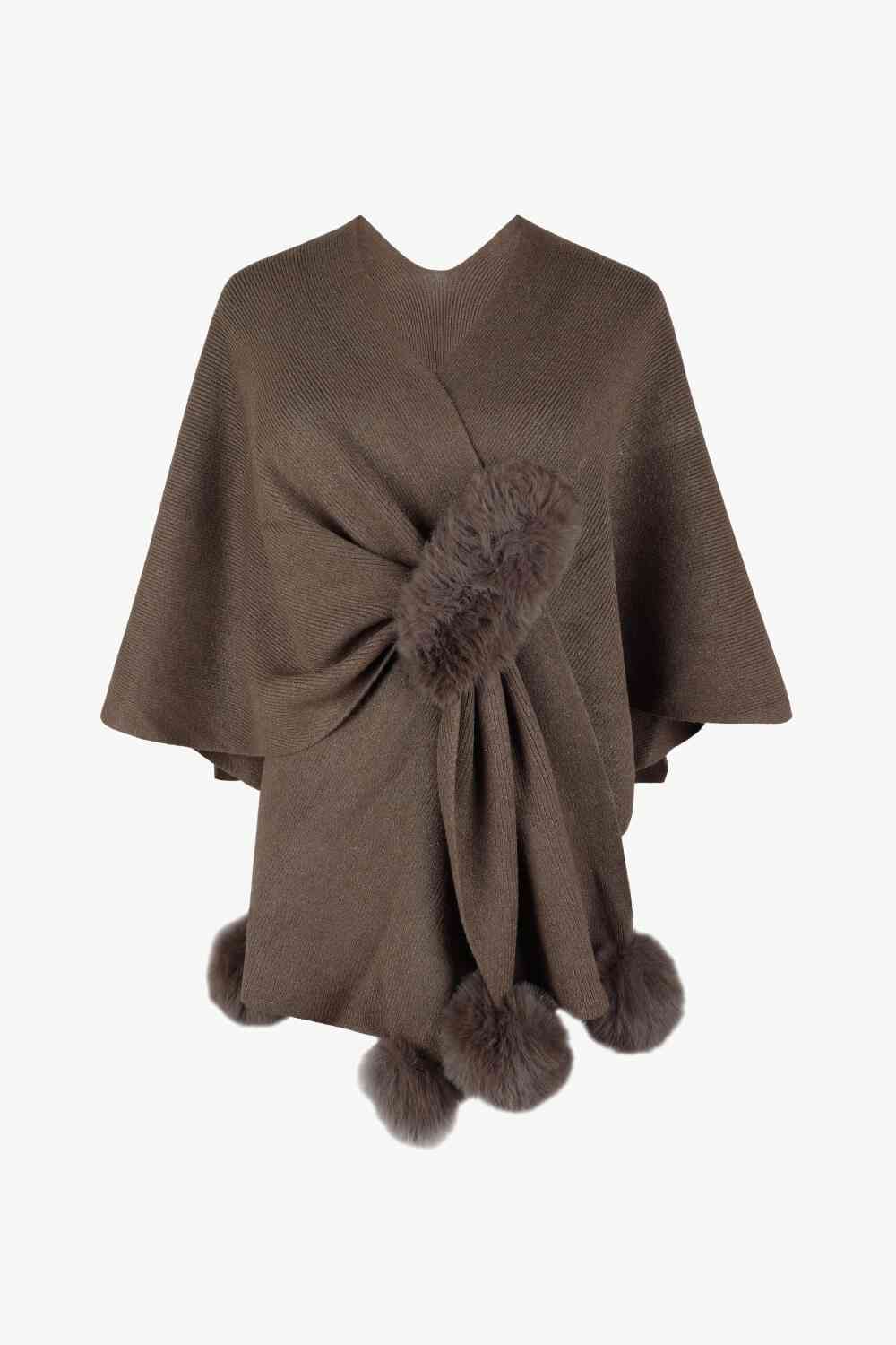 Stilla | Hals Pom-pom Trim Poncho