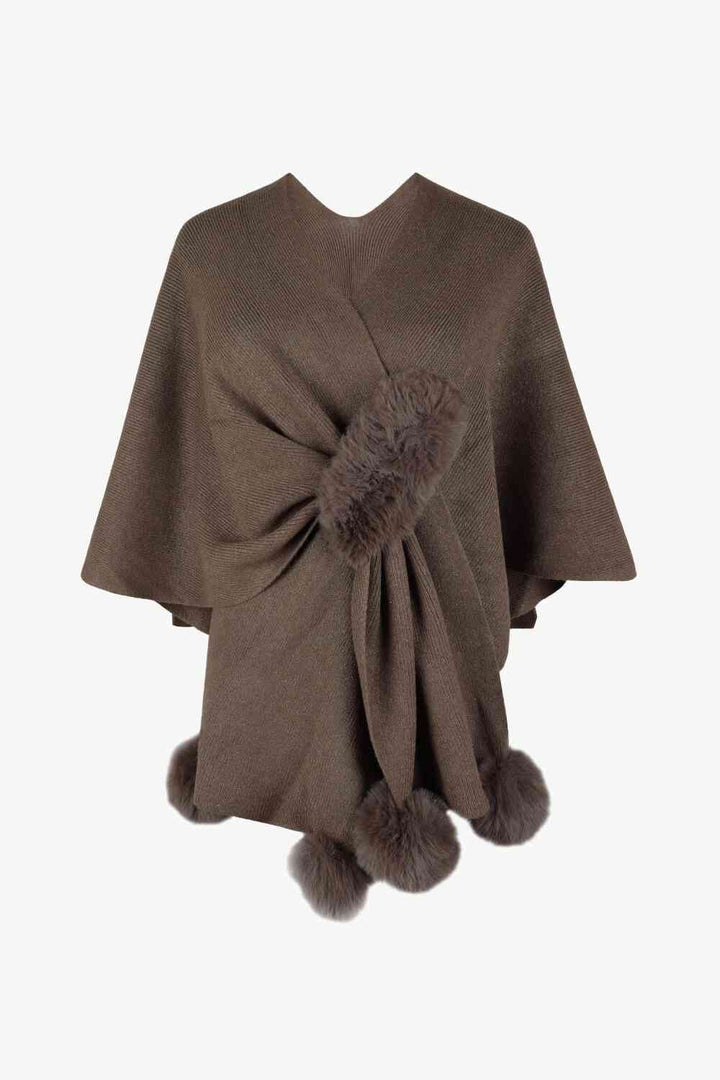Stilla | Hals Pom-pom Trim Poncho