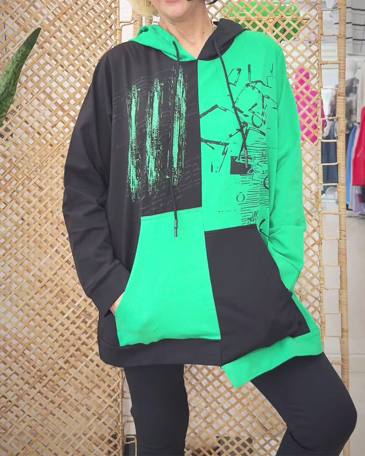 Stilla | Sweatshirt med hætte og farvebloktryk