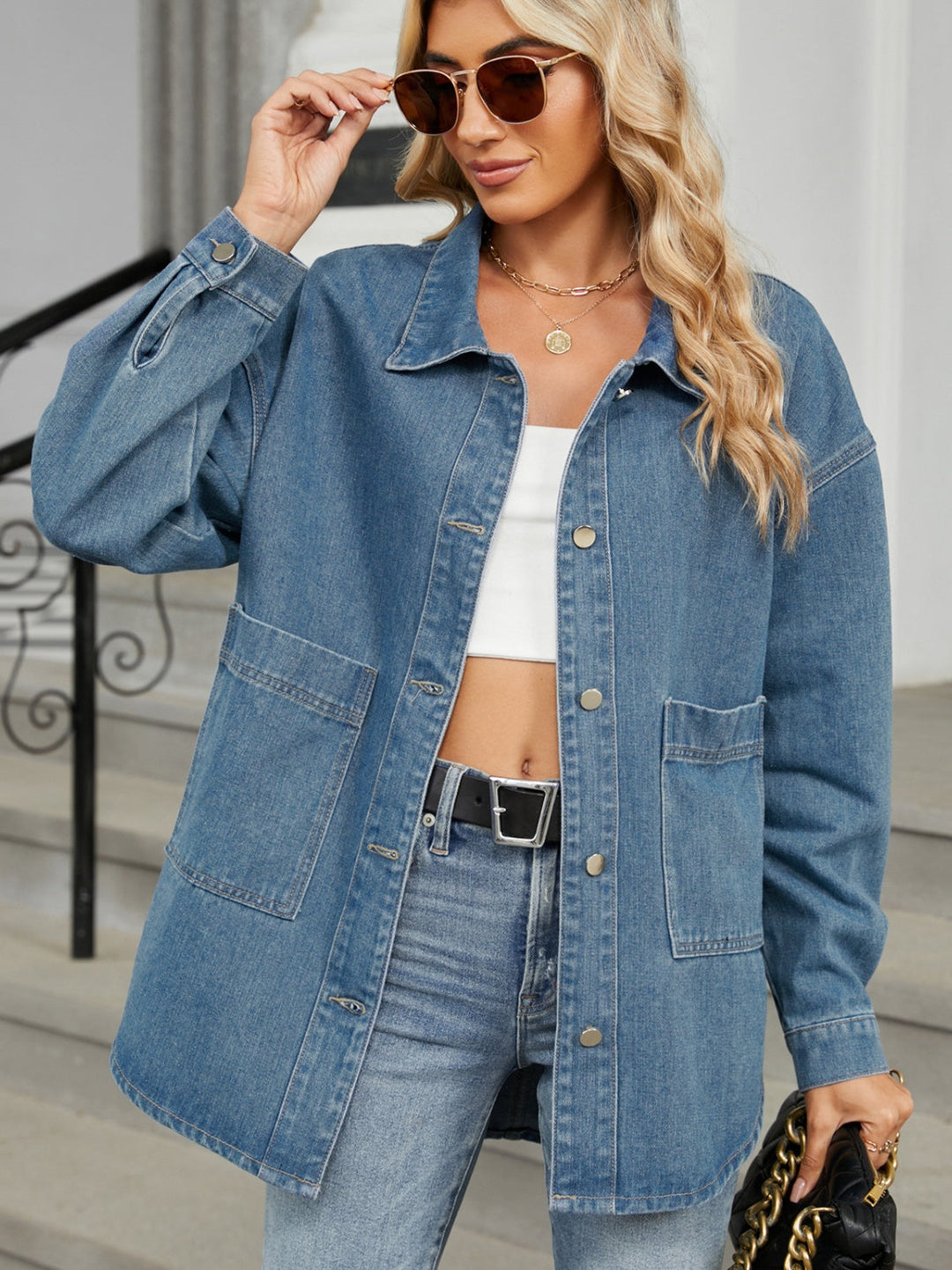 Stilla | Hoodie Knap Op Langærmet Denim Jakke