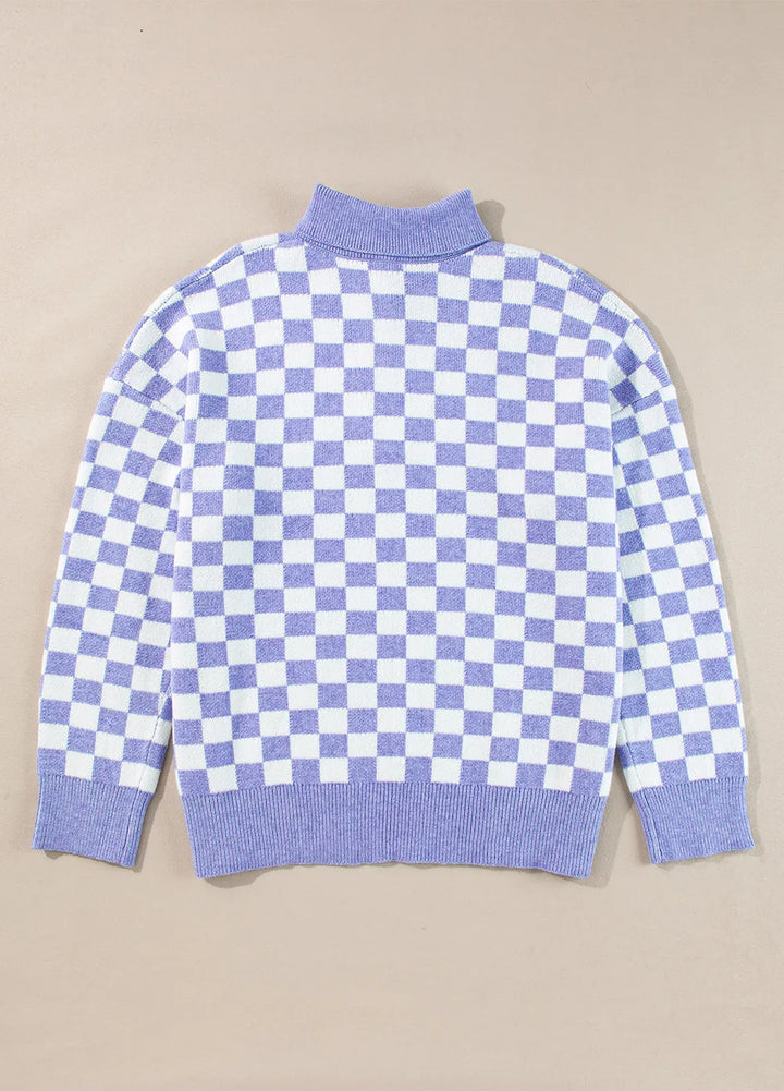 Stilla | Overdimensioneret Sweater Med Lange Ærmer og Ternet Krave