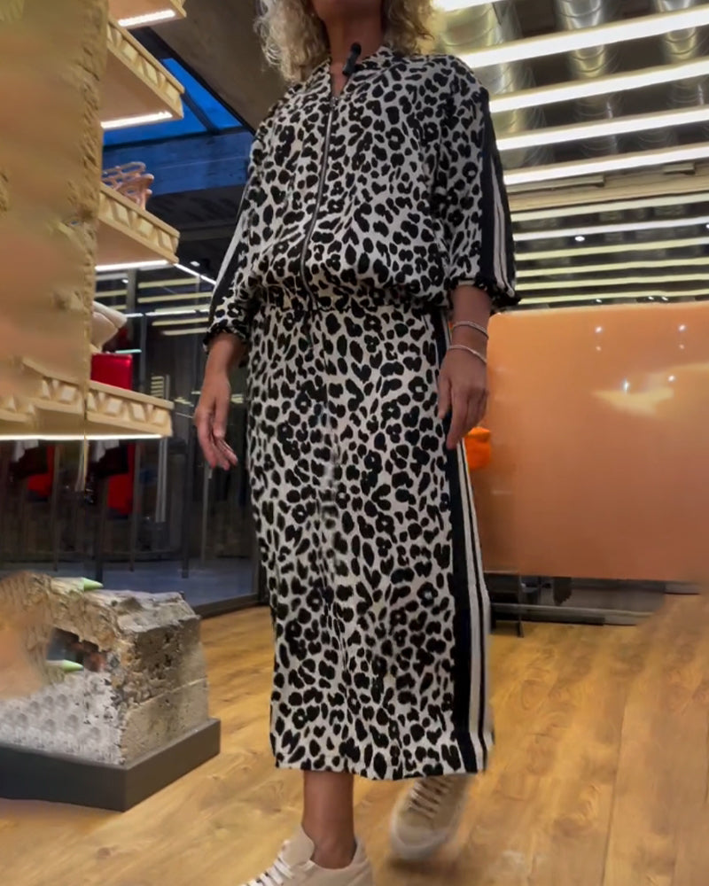 Stilla | Sæt med Stribet Nederdel og Leopardmønster