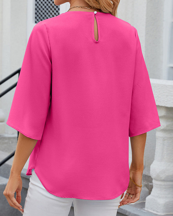 Stilla | Ensfarvet Bluse med Halve Ærmer