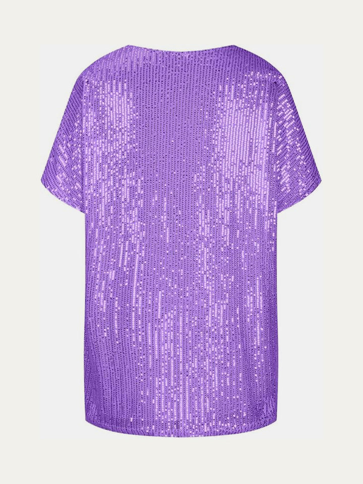 Stilla | Plus Size Paillet V-Hals Kortærmet Top