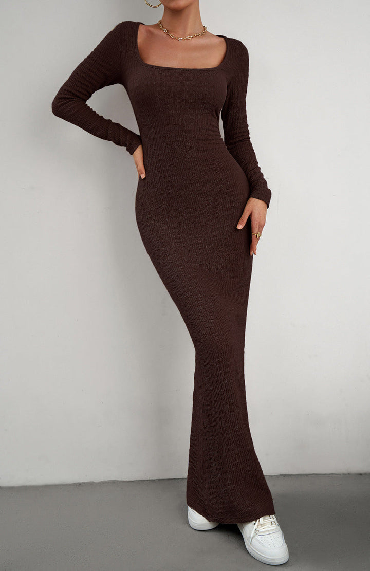 Stilla | Ærme Fyrkantet Hals Maxi Bodycon Kjole