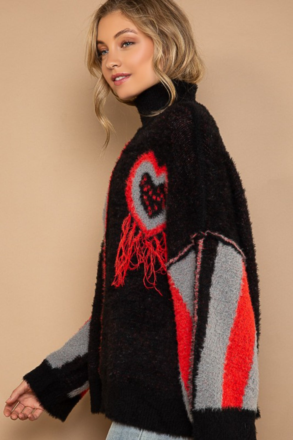 Stilla | Turtleneck Farveblok Frynse Detalje Sweater