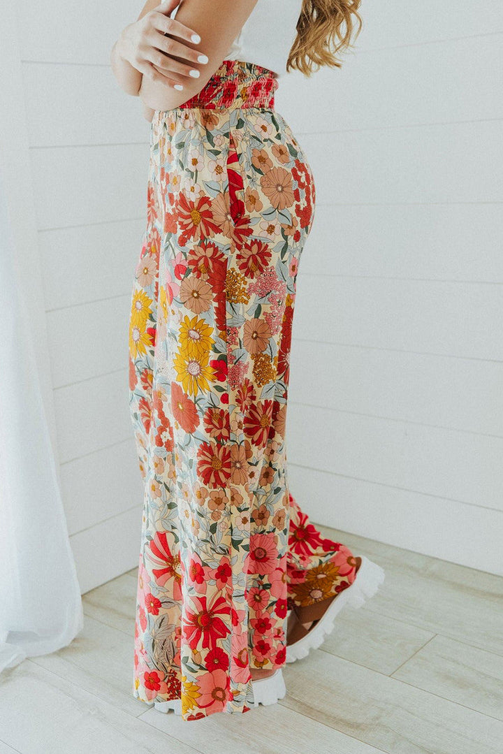 Stilla | Boho Floral Smocked Waist Wide Leg Bukser