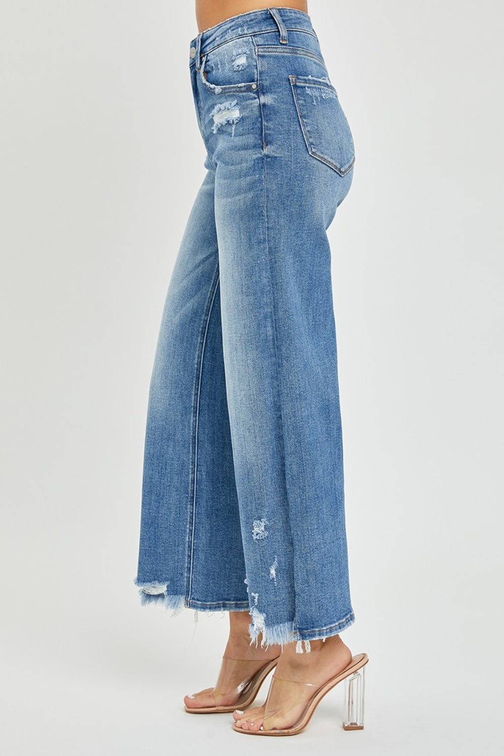 Stilla | Høj Talje Side Slids Ru Uden Kant Kort Jeans