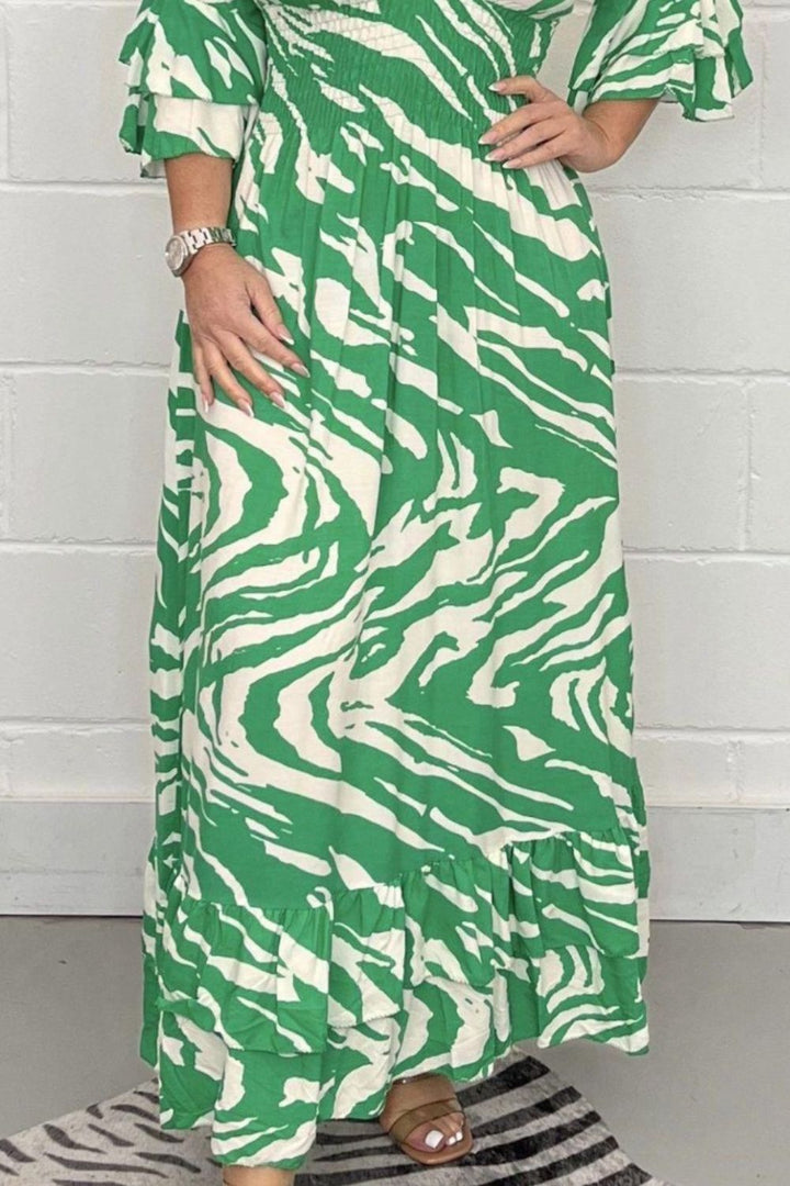Stilla | Prinetet Flounce Sleeve Maxi Kjole