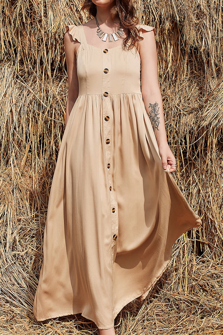 Stilla | Knap Rynket Trim Smocket Maxi Kjole