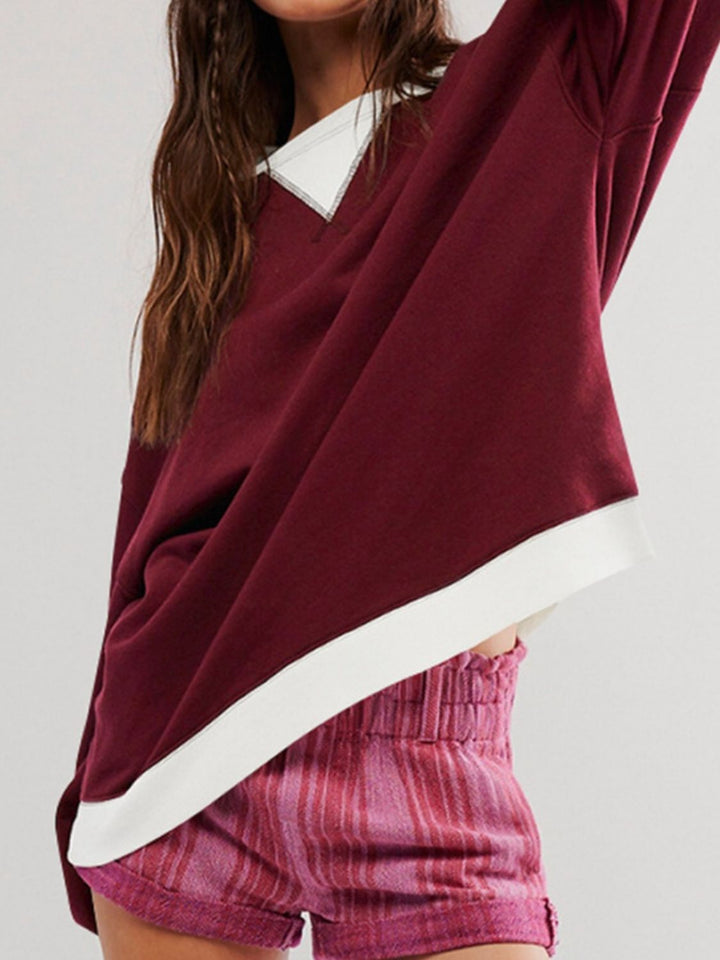 Stilla | Sweatshirt Med Kontrastfarvede Lange Ærmer og Nedfaldende Skuldre