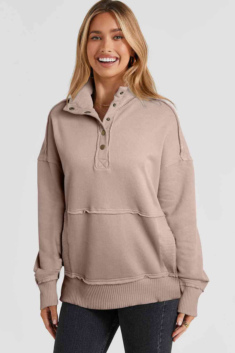 Stilla | Snap Drop Shoulder Langærmet Sweatshirt