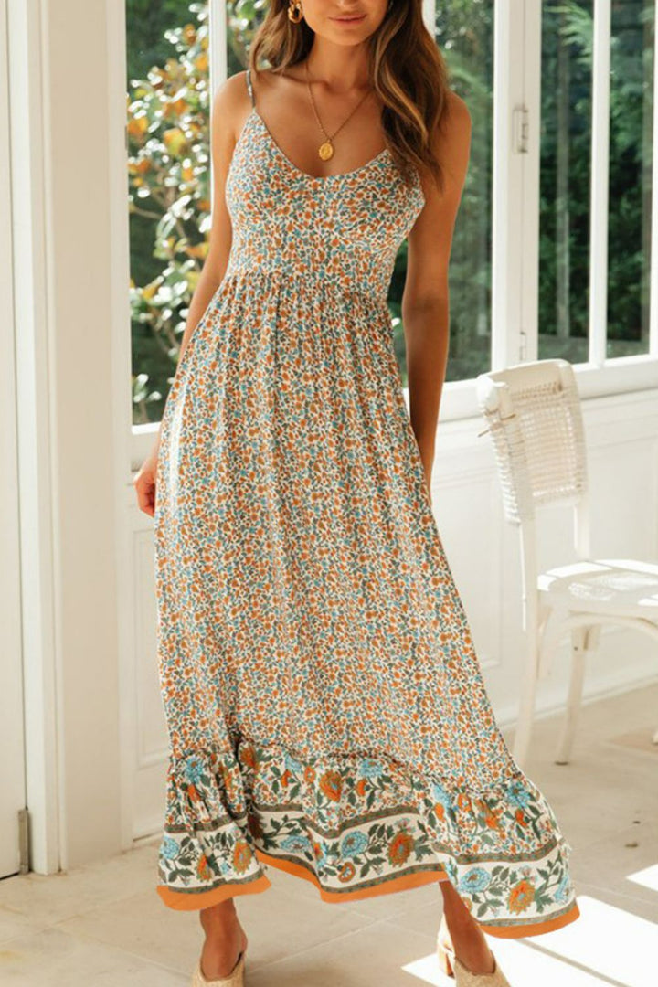 Stilla | Spaghetti Strop Frill Trim Maxi Kjole