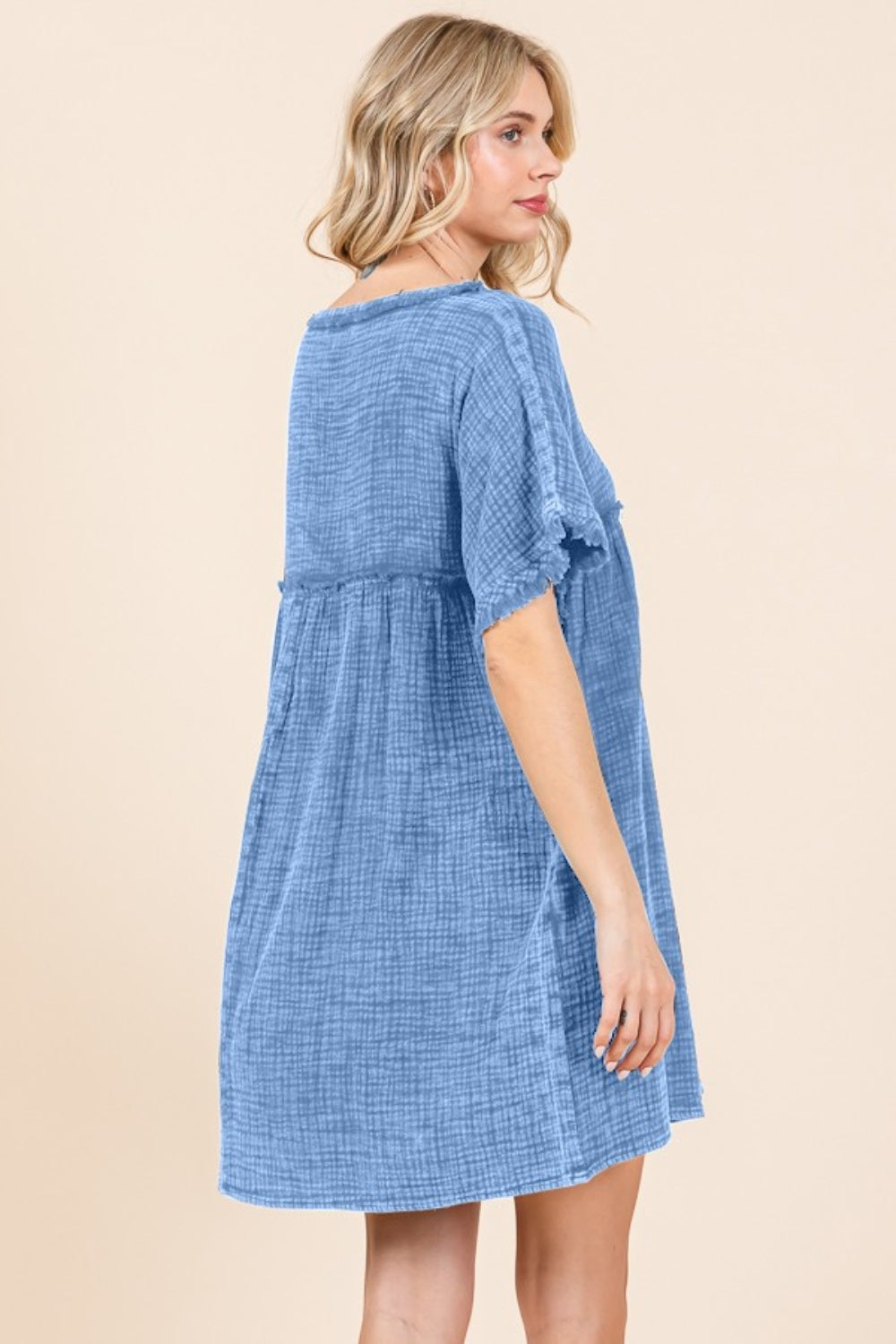 Stilla | Code Full Size Kortærmet Babydoll Tekstur Kjole med Lommer