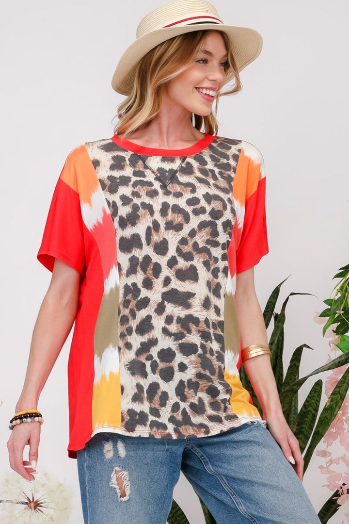 Stilla | Full Size Leopard Farveblok T-Shirt