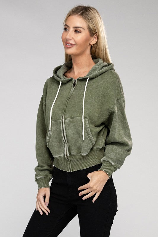 Stilla | Sweatjakke Med Lynlås I Acid Wash Fleece
