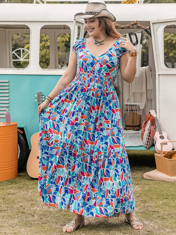 Stilla | Plus Size Printet Kapærme Kjole
