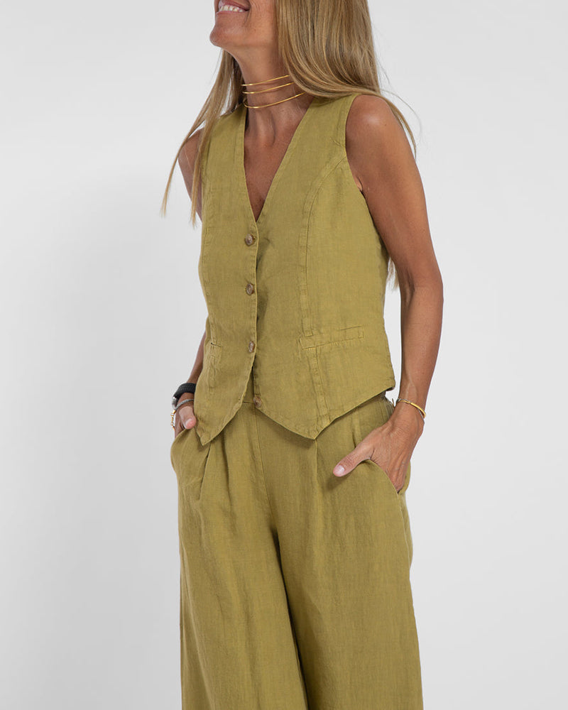 Skovae | Elegant 2-delt sæt linned brede bukser & vest