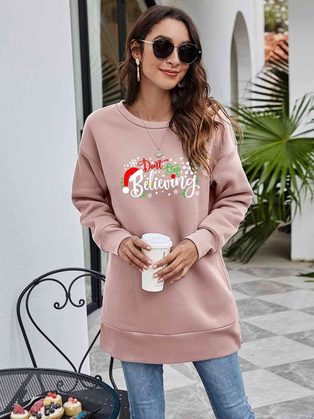 Stilla | Stop Believing Graphic Drop Shoulder Sweatshirt