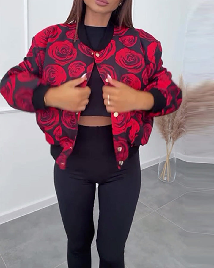 Stilla | Jakke med knapper og roseprint