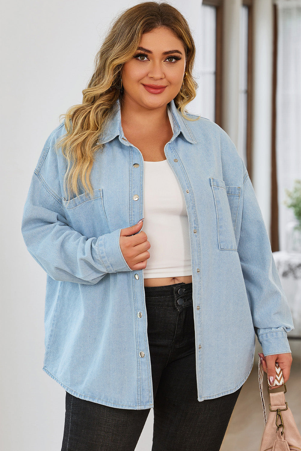 Stilla | Størrelse Snap Down Pocketed Denim Jakke