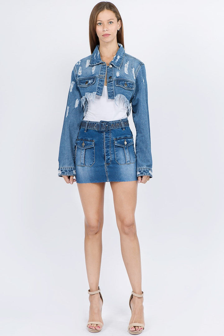 Stilla | Bazi Distressed Denim Jakke med Raflet Kant