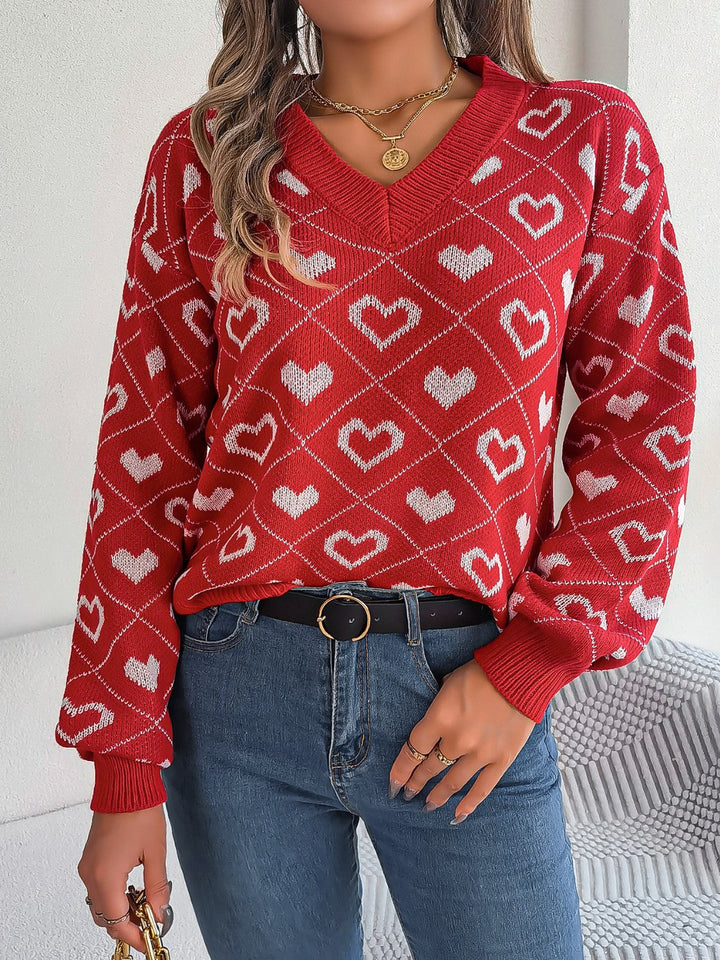 Stilla | Mønstret V-Hals Langærmet Sweater