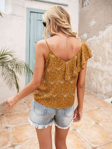 Stilla | Dot Ruffle Trim Asymmetrisk Tank Top