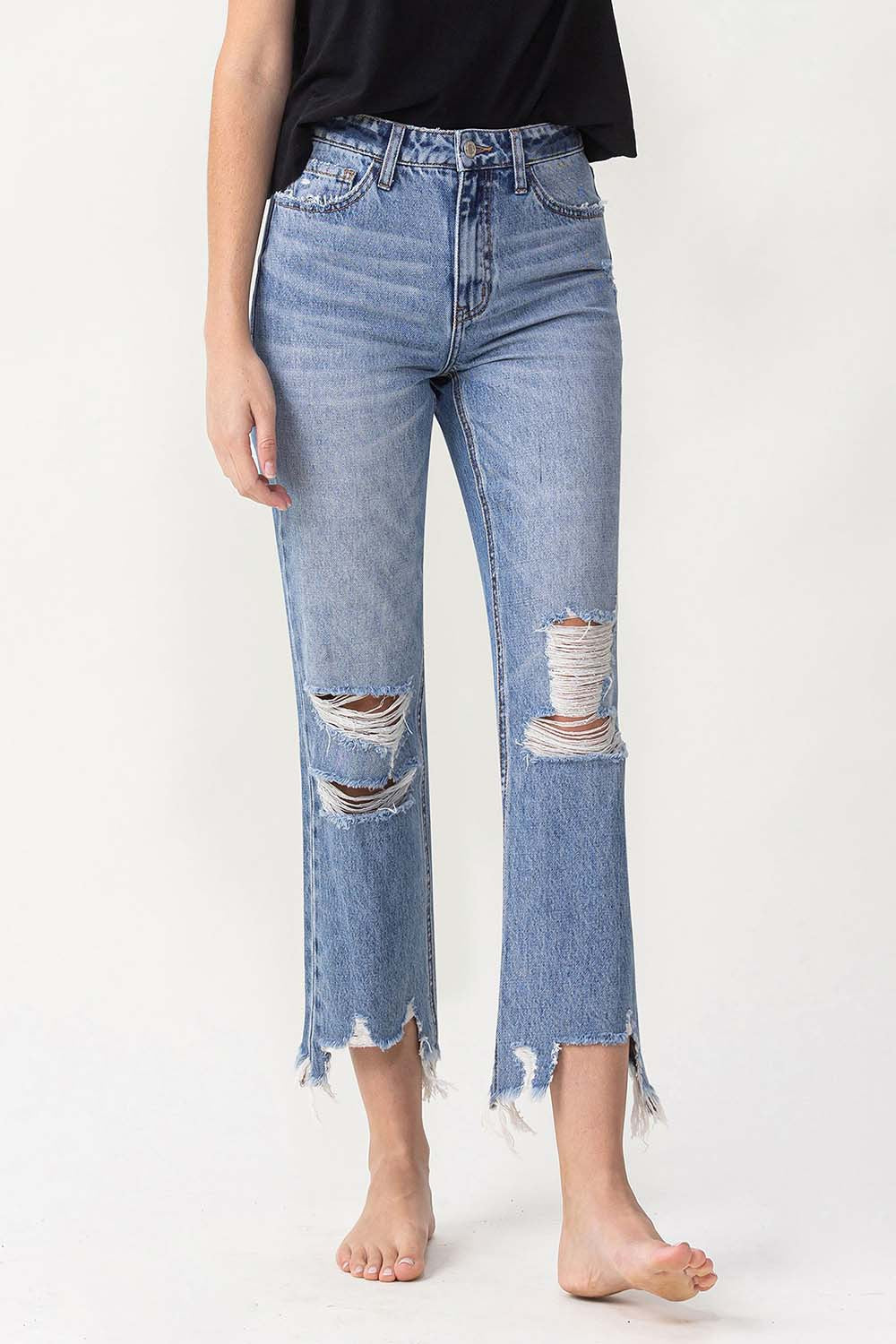 Stilla | Høj Talje Distressed Straight Jeans