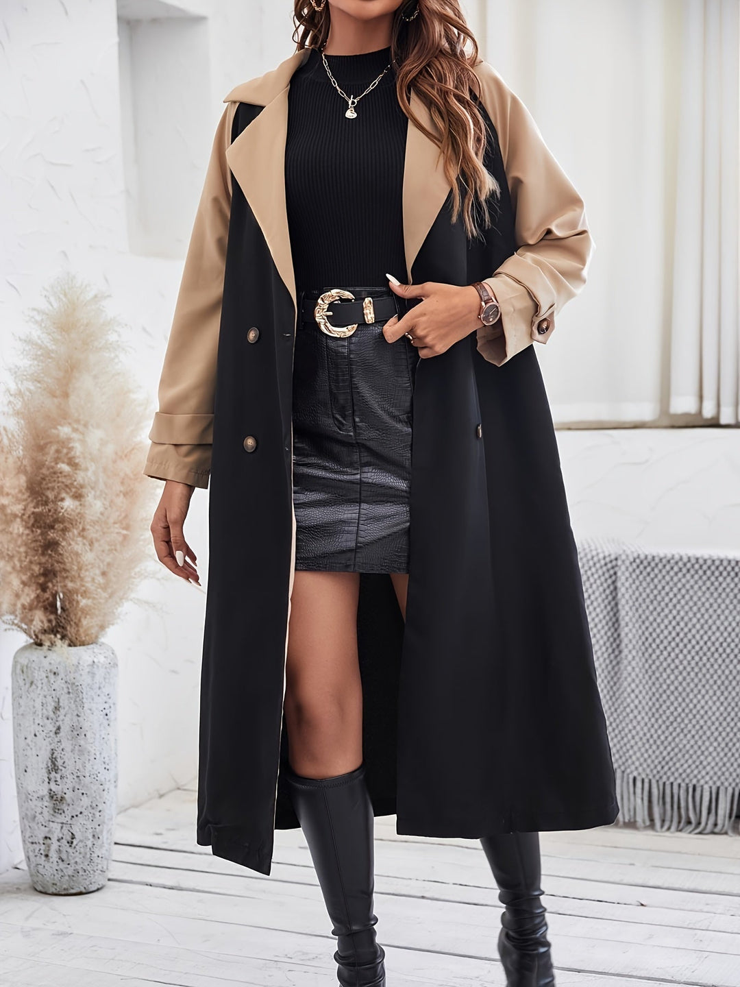 Stilla | Farveblok-trenchcoat med knapdetaljer og maskinvaskbart design til damer Perfekt til hverdagen