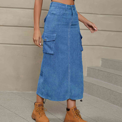 Stilla | Rynket Slids Denim Midi Nederdel