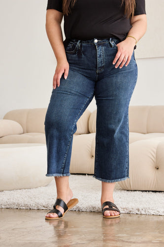 Stilla | Full Size Tummy Control High Waist Raw Hem Jeans